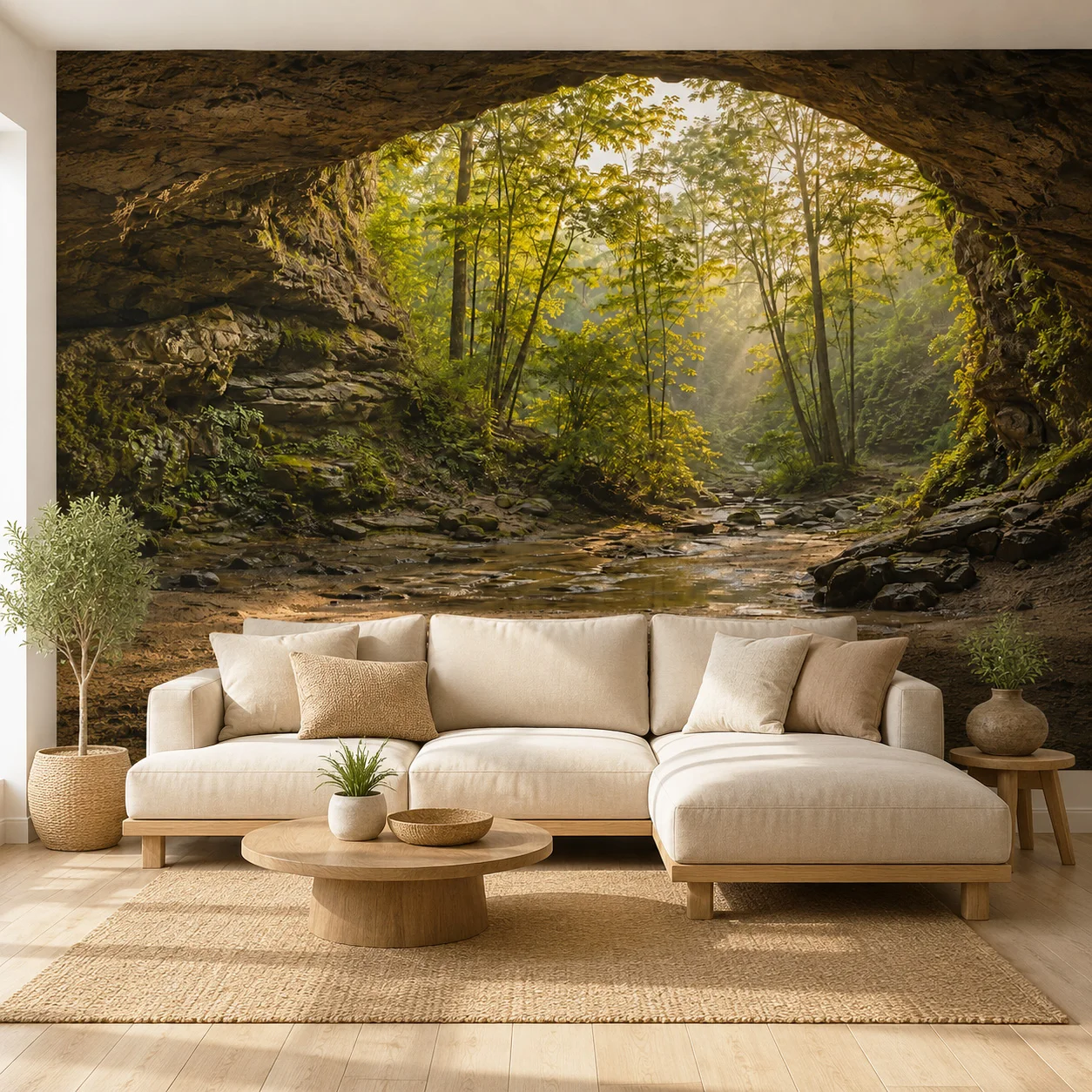 Forest Cave Wallpaper Mural Green Woodland Stream Nature Landscape Wall Decor Living Room Bedroom Non Self Adhesive