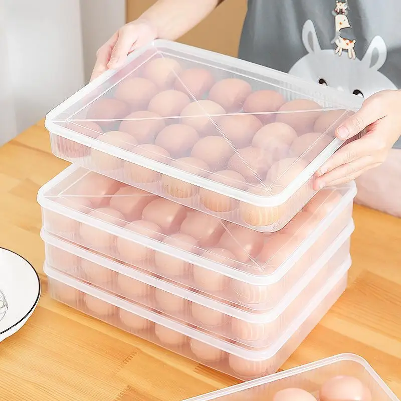 Plastic Egg Storage Box With Lid Fridge Kitchen Egg Holder Tray Home Use Fresh Preservation