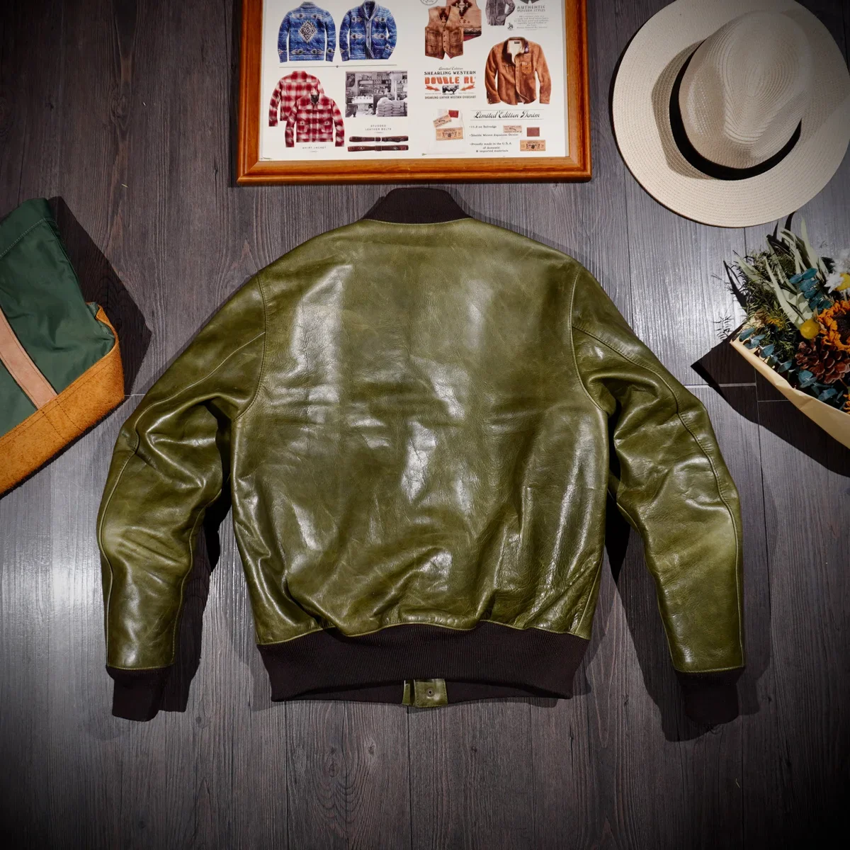 American Retro A1 Flying Suit Jacket, Wax Dyed Horseskin Leather Jacket, Short and Slim Fitting Amikaki Men's Leather