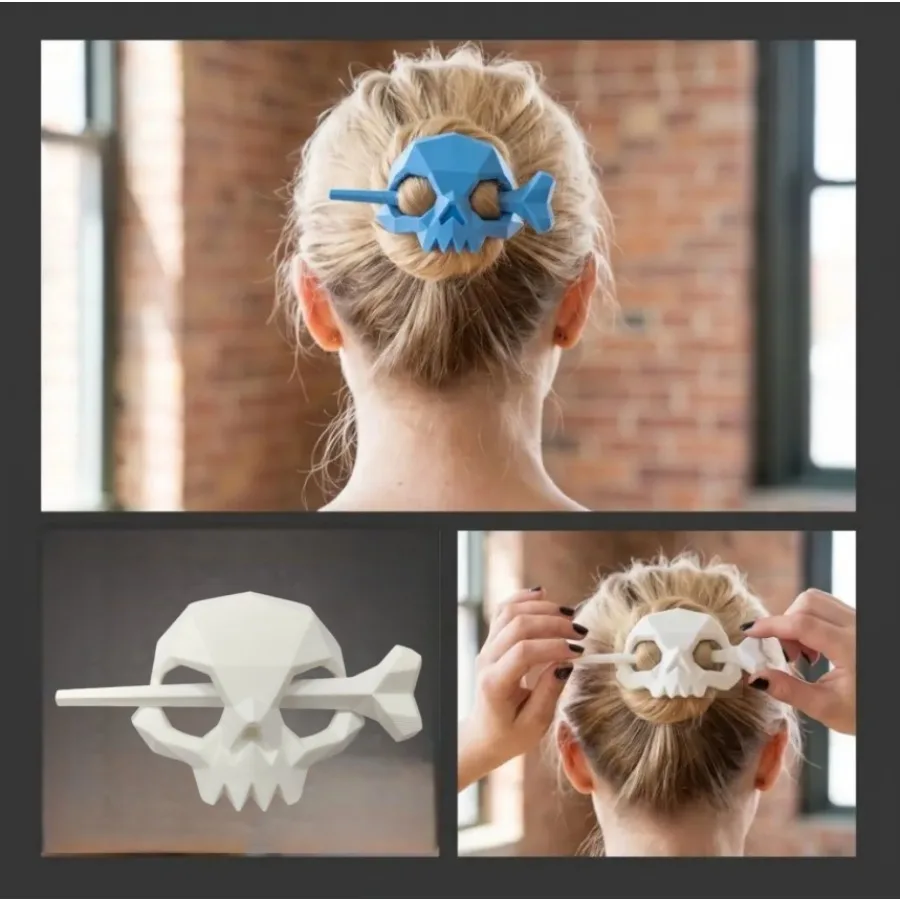 1/2pcs Halloween Punk Style Skull Hair Sticks Women Ghost Skull Hollow Hair Clip Durable Skeleton Hairpin Halloween Party Hair view 3