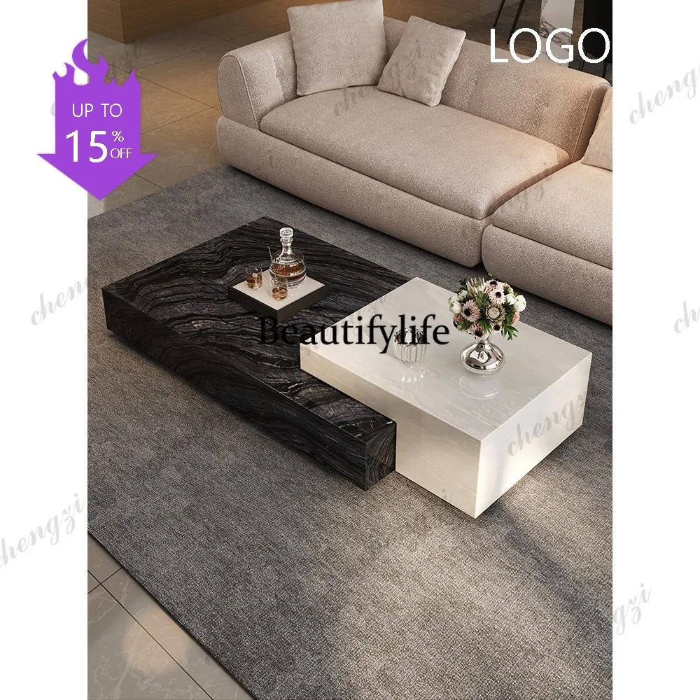 M132 Living room coffee table marble rectangular retractable high-end Kali ice jade natural luxury stone coffee table