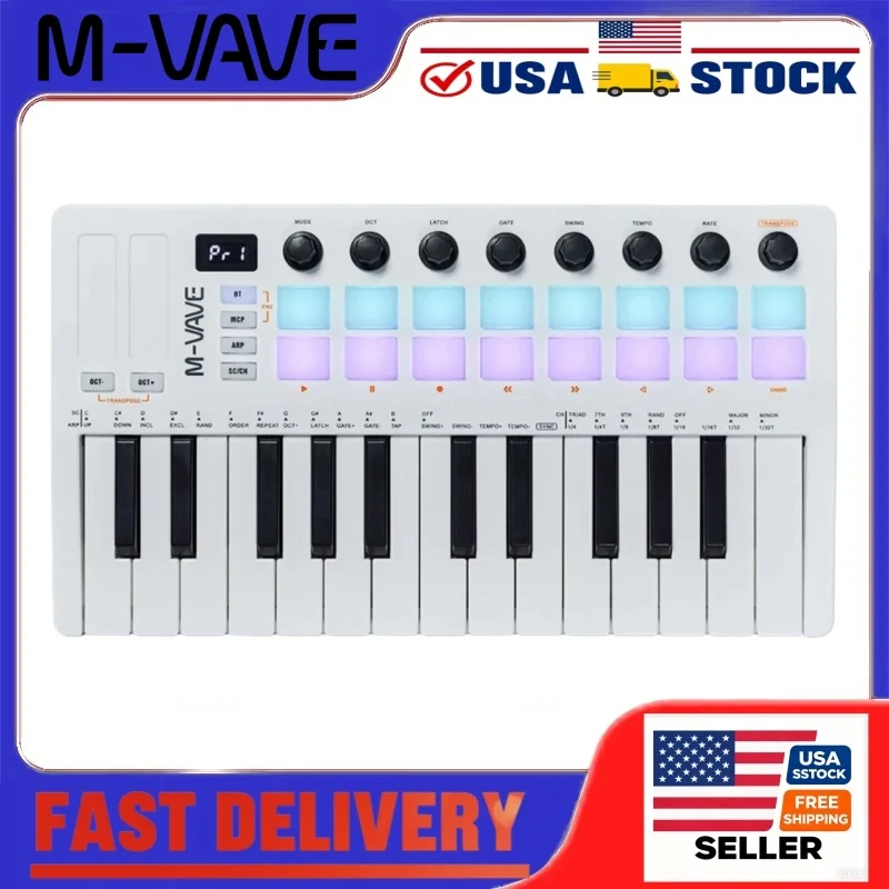 M-VAVE SMK-25 II Pro MIDI-контроллер, клавиатура, 25 клавиш, 16RGB-подставки, 8 кнопок, BT, беспроводная портативная для домашней студийной записи