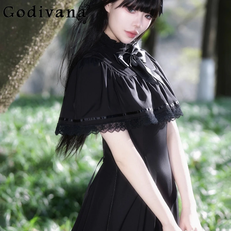 여성 로리타 스타일 블랙 드레스 프랑스어 레트로 여름 우아한 드레스 여성 봄 달콤한 허리 조이는 레이스 롱 드레스