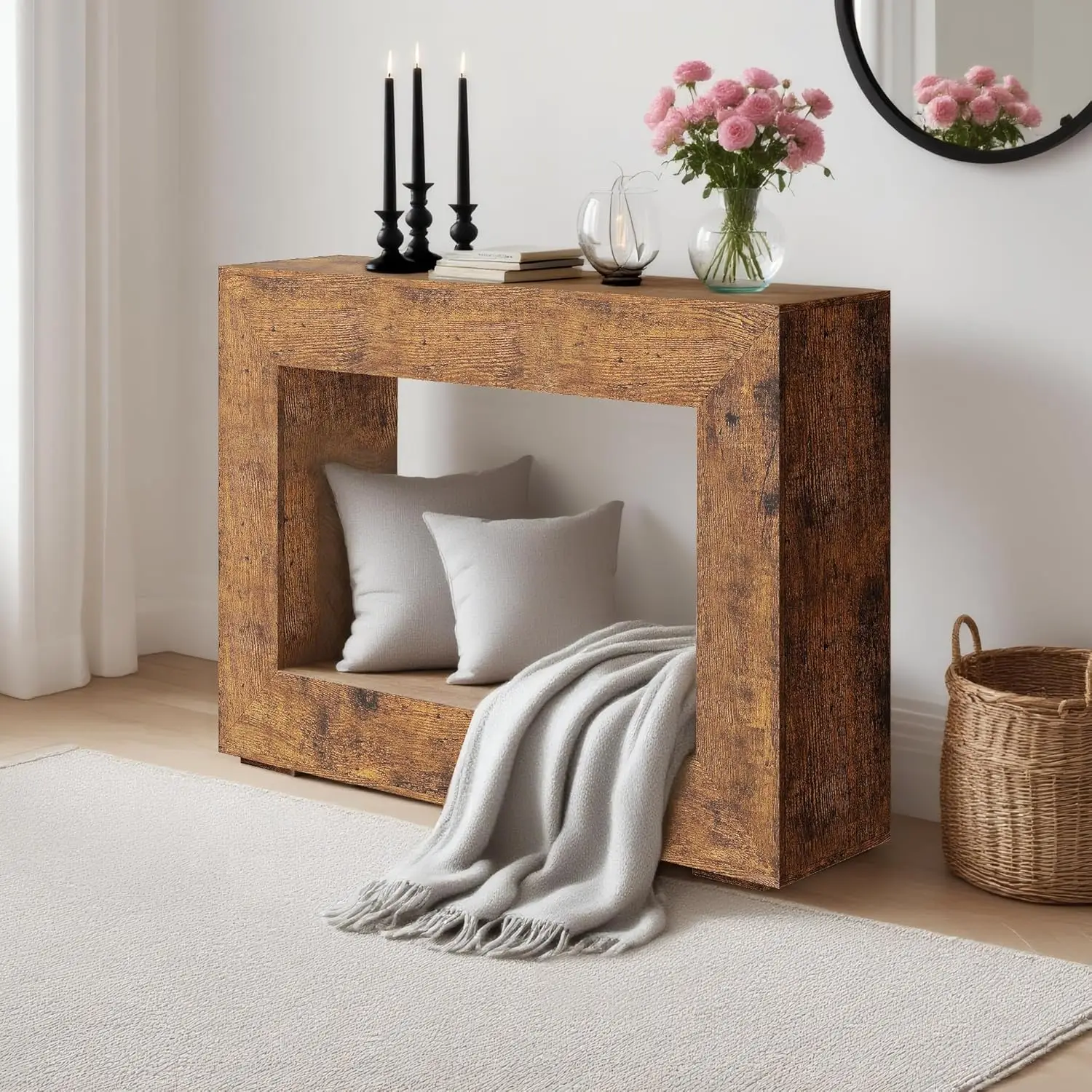 

Консольный столик 47 дюймов для прихожей, узкий придиванный столик, деревянный столик для коридора с полкой для хранения, винтажный акцентный столик