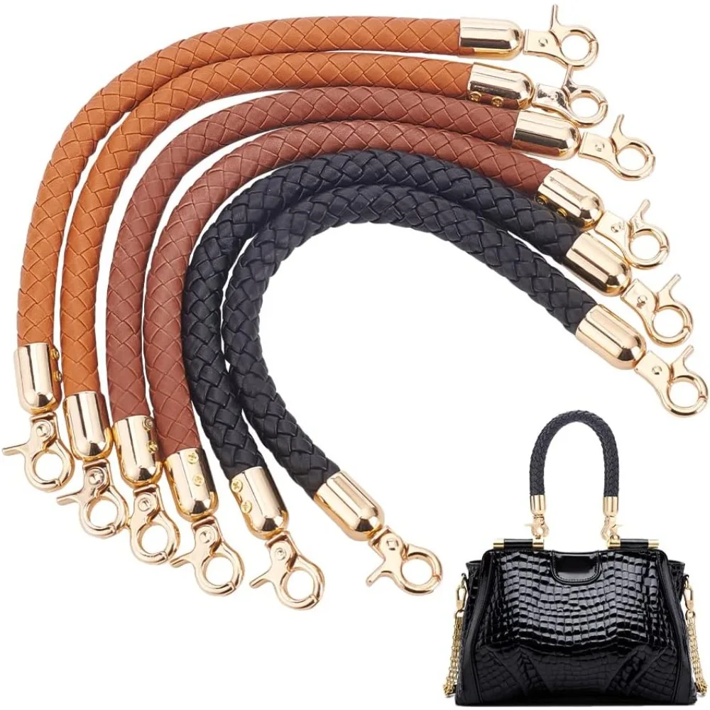 

6pcs Purse Straps 3 Colors 12.4 Inch PU Leather Handbag Handles Short Handbag Strap Replacement Handles with Golden