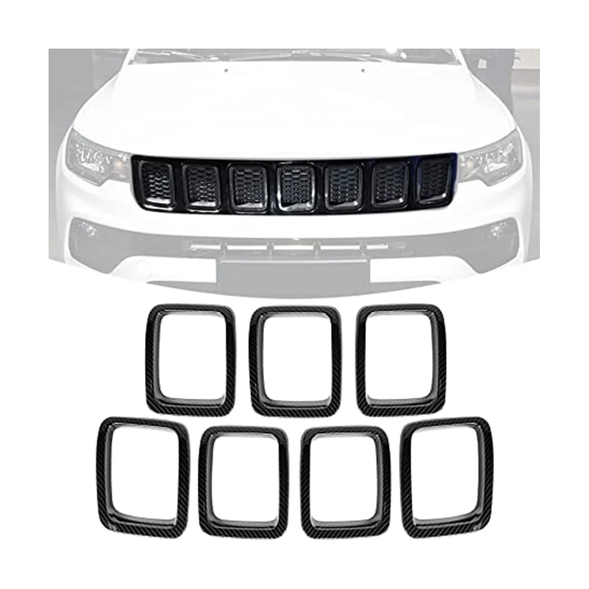 Car Carbon Fiber Front Grill Mesh Inserts Rings Covers Trim Inserts Kit for Jeep Compass MP 2017 2018 2019 2020