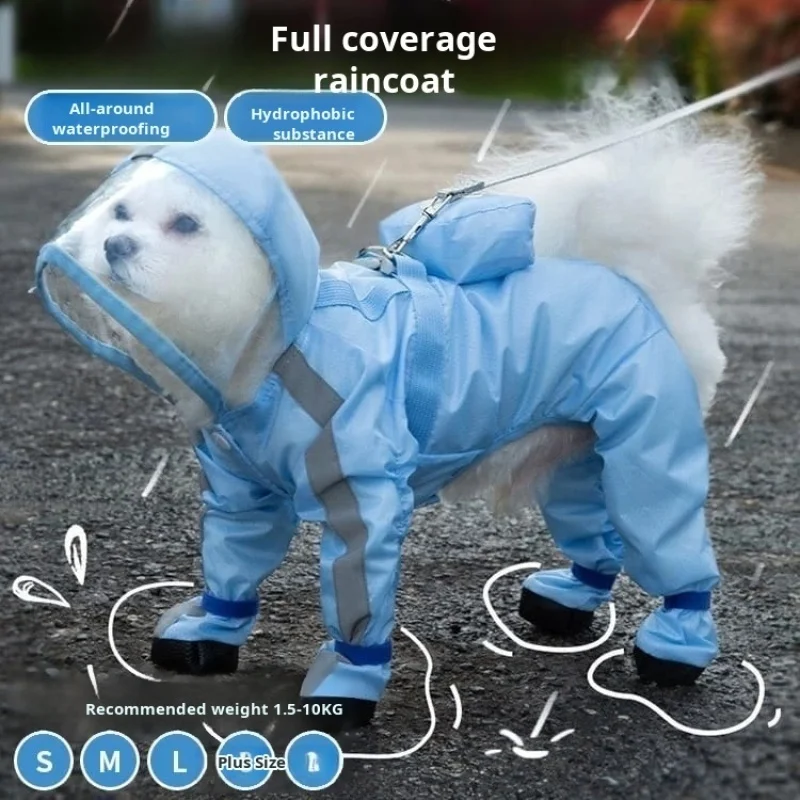 Towable puppy dog four-legged raincoat waterproof all-inclusive footed small dogs bichon frise teddy pet rainy day clothes