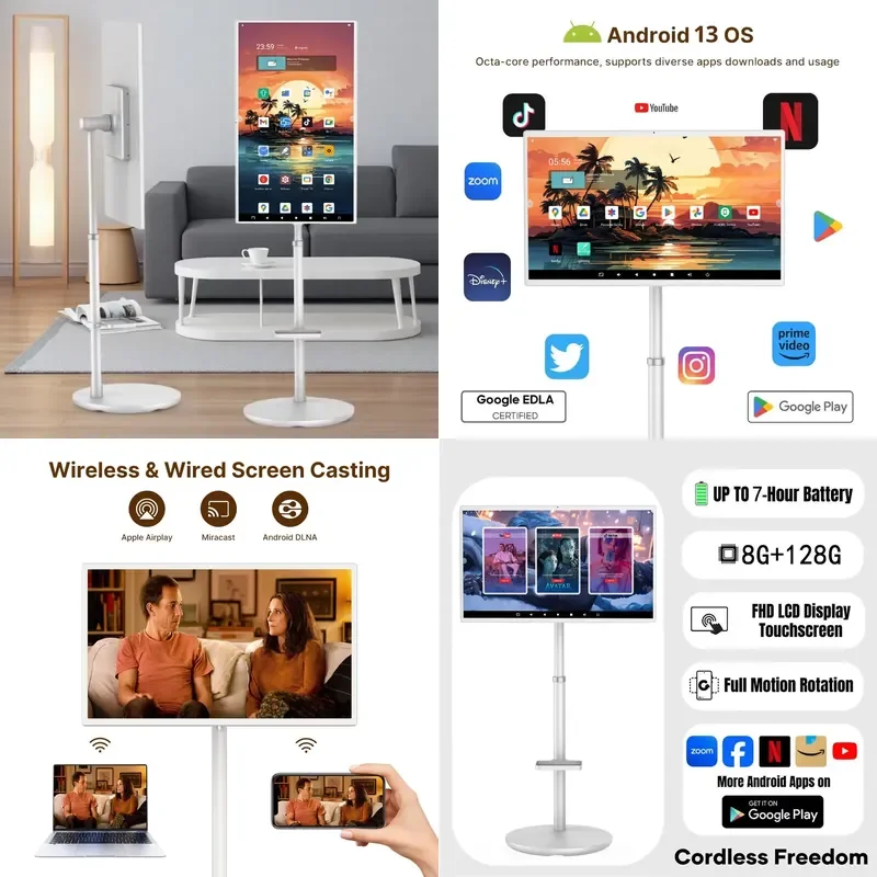 for 32 Inch Smart TV With Touch Screen FHD 13MP Front Camera Portable Television  Base on Wheels