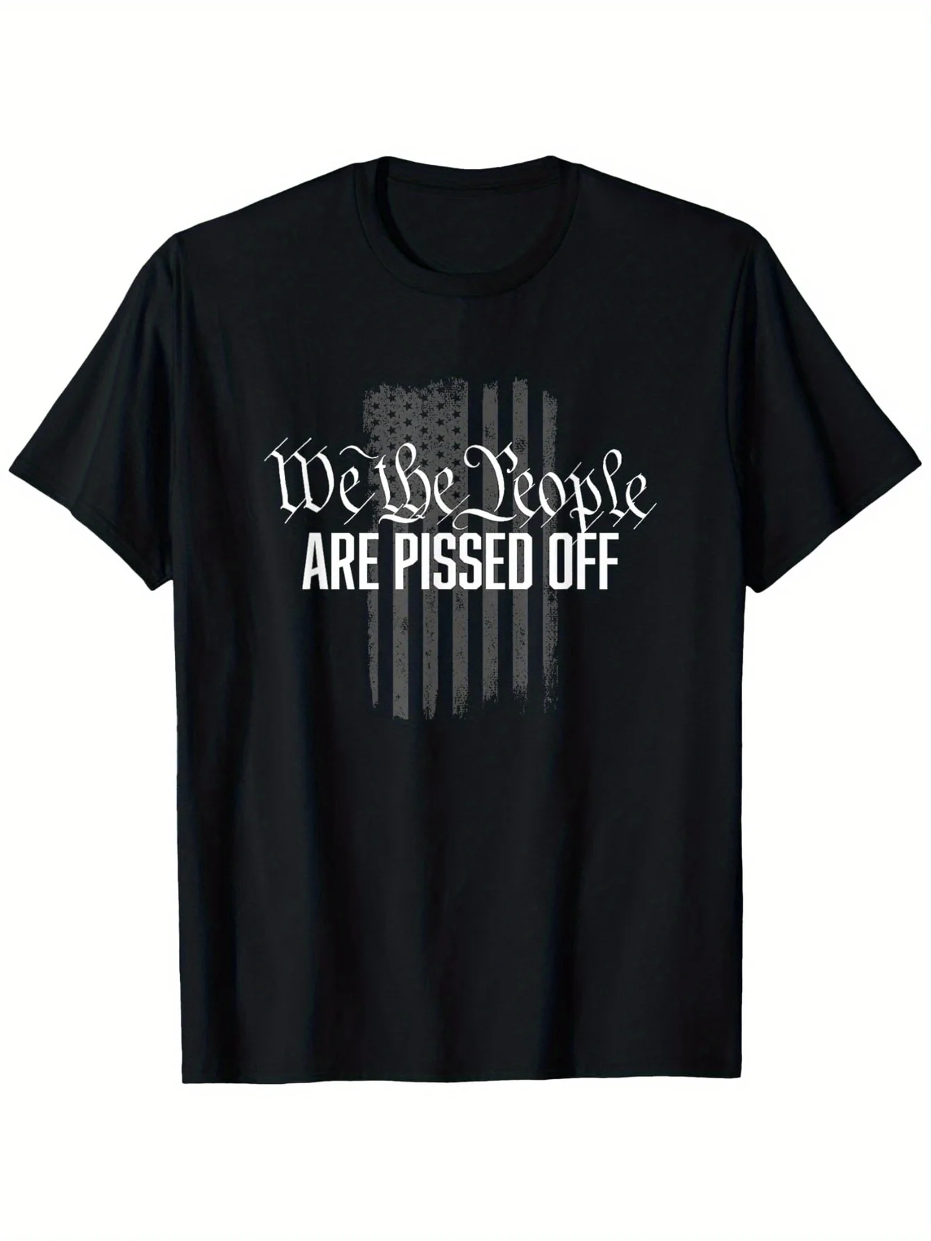 We the People Are Pissed Off T-Shirt - 100% Cotton Distressed American Flag Graphic Tee, Bold Statement Casual Short Sleeve Roun