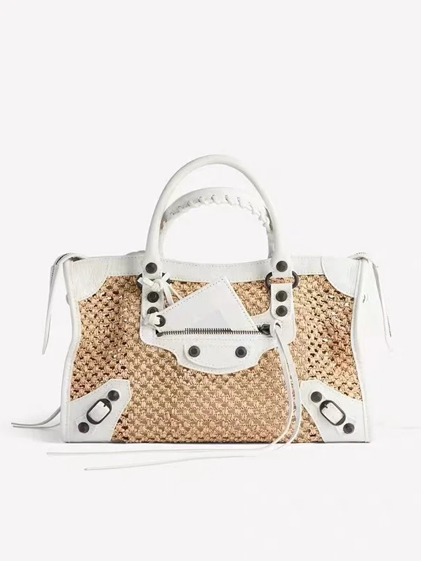 Cool Fashion Women's Straw Woven Handbag Shoulder Bag Tote Bag Crossbody Bag Soft Handle Medium Softness Alloy Hardware Zippe...