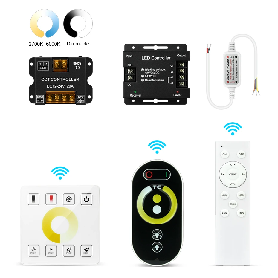 

CCT RF Controller Touch Panel Remote Control CCT COB Strip Dimmer for 12V/24V CCT WW/CW Single Color Led Strip Light