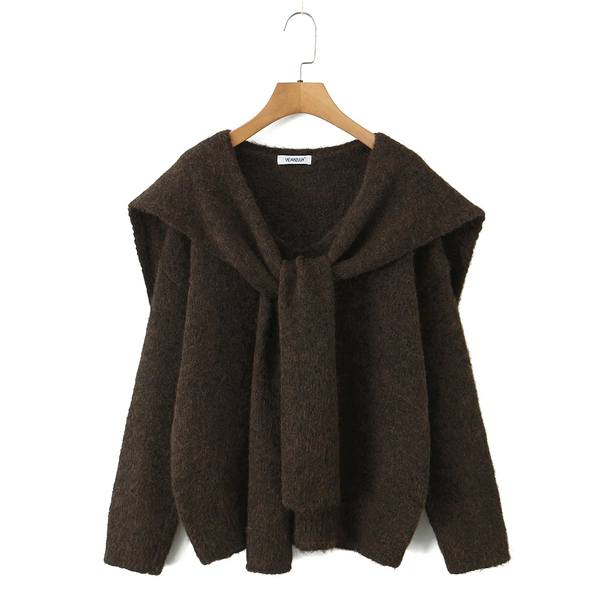 

5 цветов, осень 2023 г., женский вязаный свитер с v-образным вырезом и галстуком-бабочкой, шаль, шарф, 2 шт., 1 комплект, свободные пуловеры с длинными рукавами, трикотаж