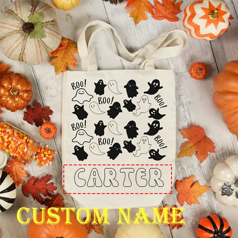 34x42cm personalizzato carino nome fantasma Tote fantasma dolcetto o scherzetto borsa secchio per bambini regali decorazione di Halloween forniture