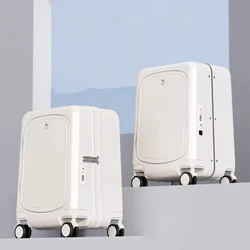 2024 New Business Suitcase Front Opening Aluminum Frame Trolley case 20-inch carry-on Luggage USB Charging Port with Cup Holder