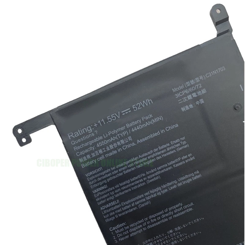 CP Laptop Battery C31N1703 52Wh/4550mAh For ZenBook Flip UX561UA 2-IN-1 BO056T Q525UA UX561UN Q505UA BO012T-BE BO018T BO021RB