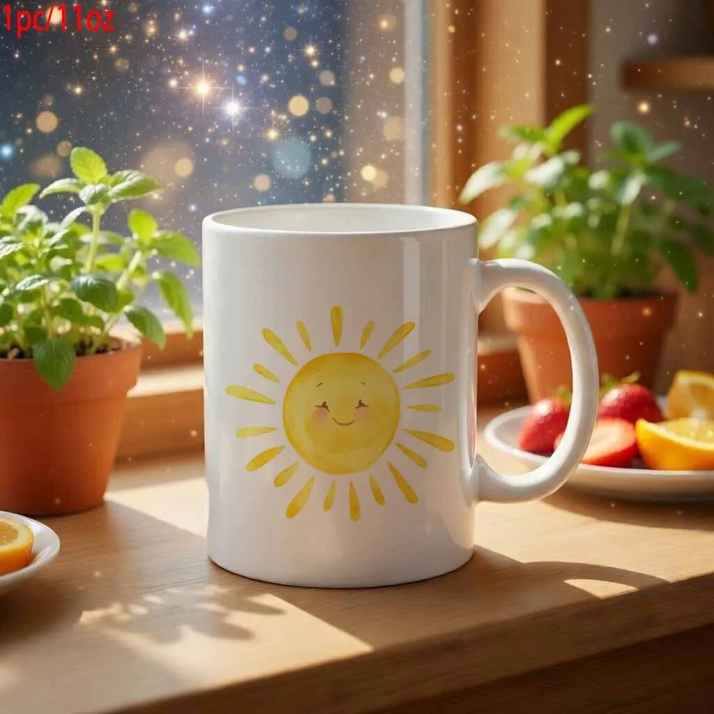 Novelty Watercolor Smiley Sun Yellow Sunshine Mug Coffee Cup Juice Cup 12.17oz Funny Gift