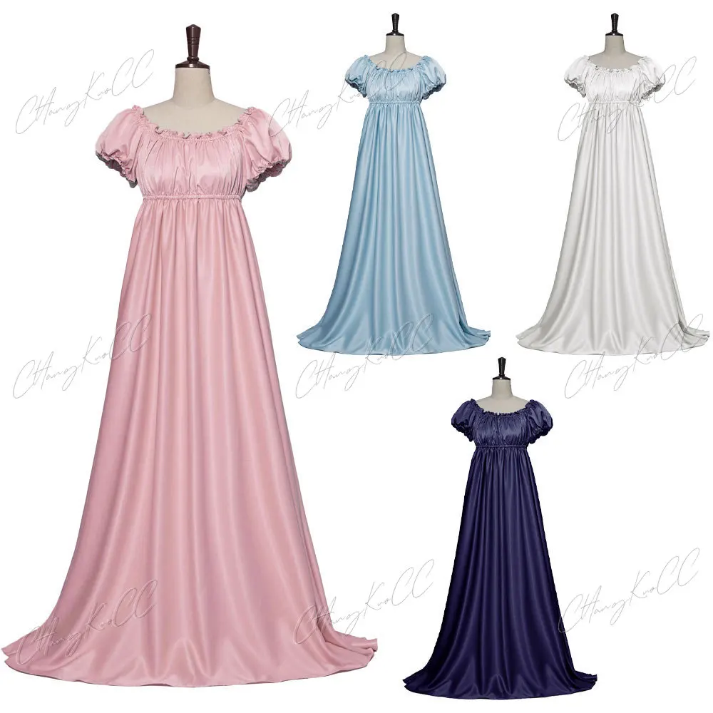 Vestido largo de fiesta de noche con volantes y manga abombada estilo Jane Austen de la película Daphne Basset Regency de Anime para mujer