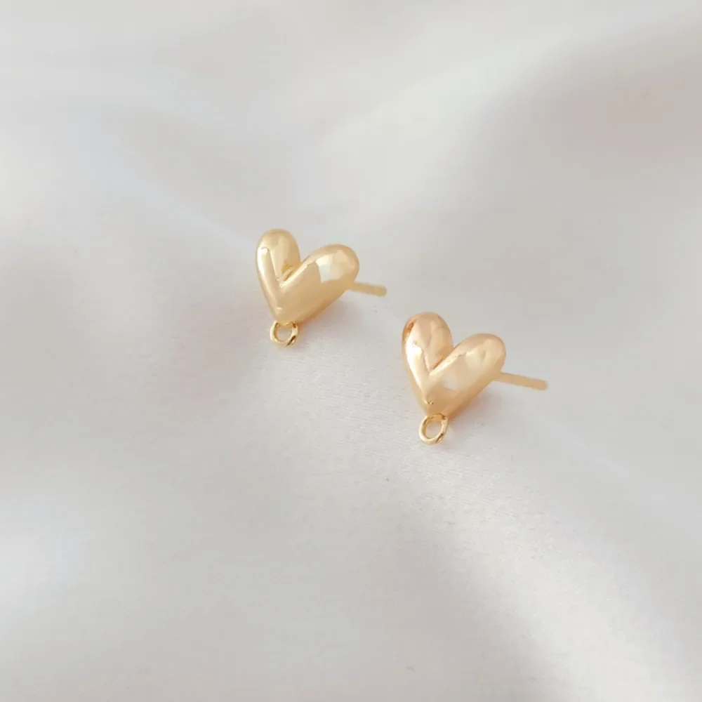 

Гладкая подвеска в форме сердца из натурального золота 14 карат, серебряные серьги-иглы S925, аксессуары для самостоятельного изготовления