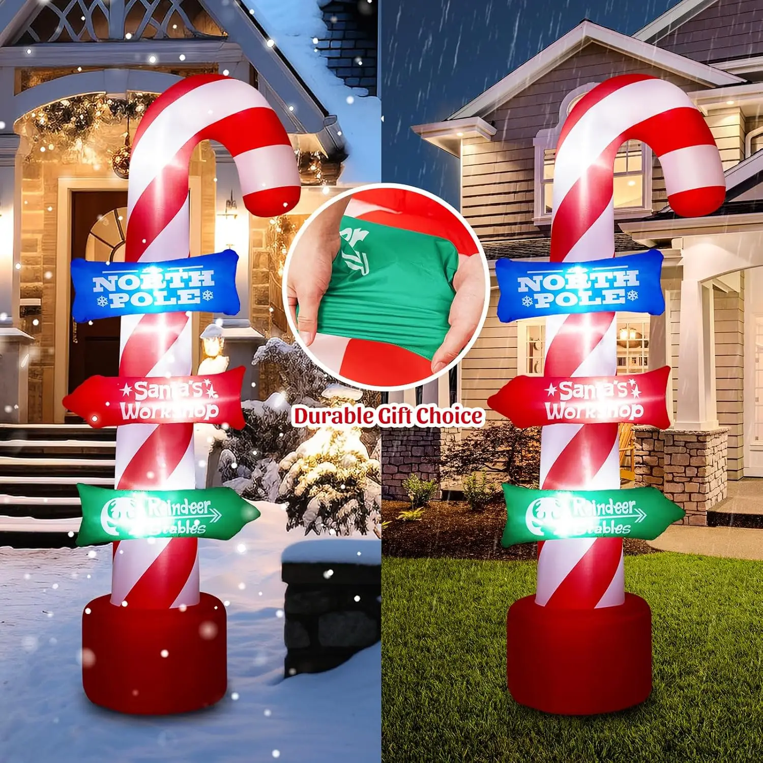 8ft Outdoor Christmas Candy Cane Inflatable Sign with LED Lights Xmas Yard Decor Garden Decor Festive Inflatables for Holiday