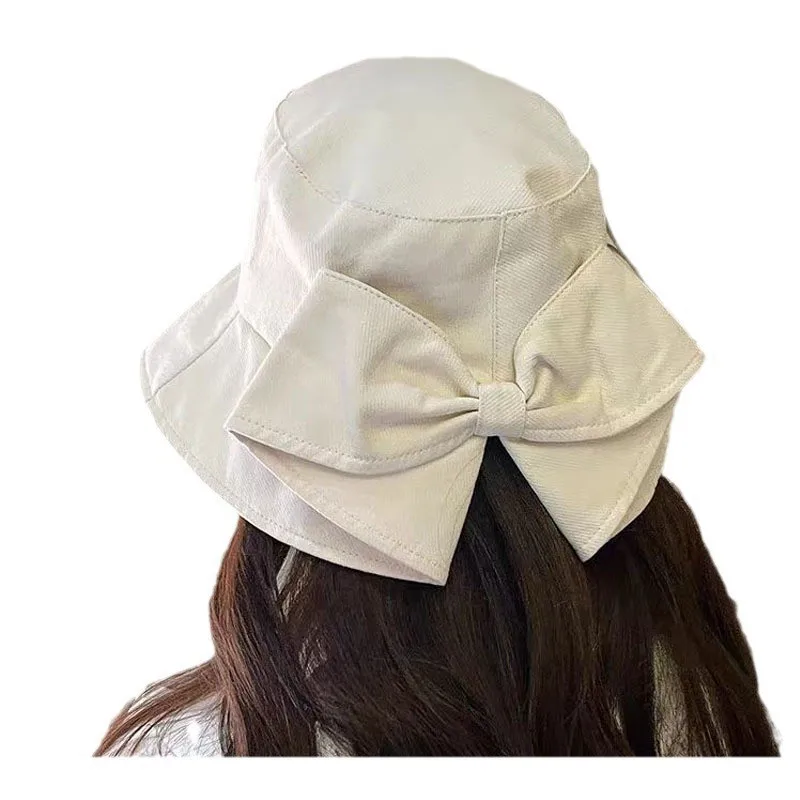 Hat Women\'s Korean Style Summer Japanese Fashion Bow Ins Style Versatile Sun Protection Sunshade Anti-UV Fisherman Hat Beanies