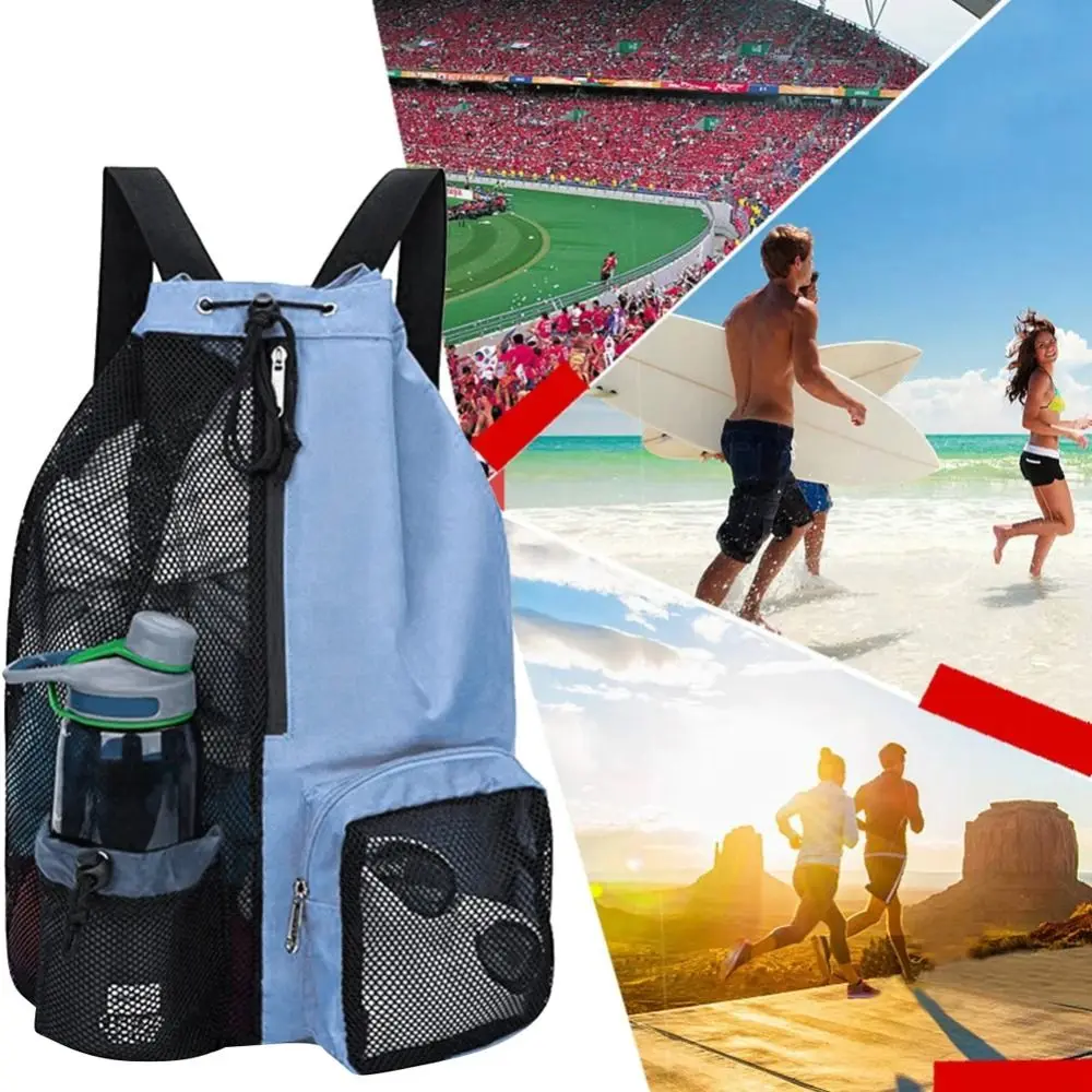 

with Wet Pocket Mesh Drawstring Backpack Large Capacity Fitness Swim Bag Solid Color Beach Storage Bags Sports Bag Outdoor