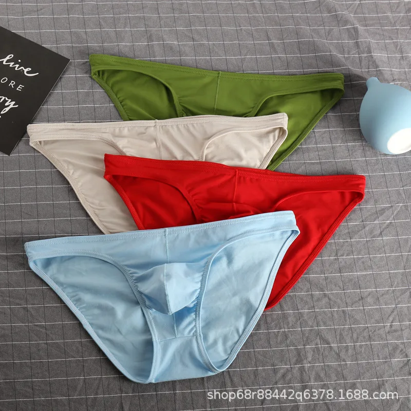 Men's Ice Silk Briefs Low Waist Ultra Thin Breathable Comfortable Sexy Triangle Underpants