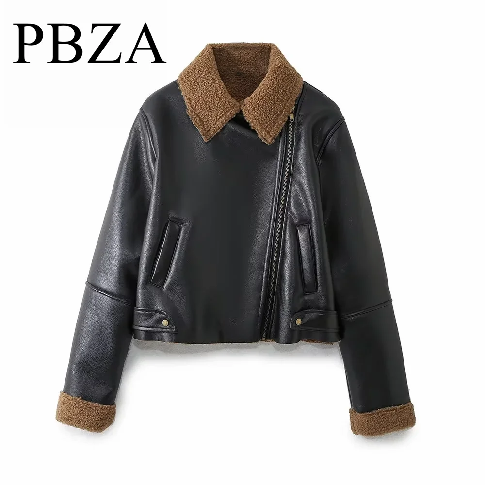 

Women's new autumn and winter collection fur integrated warm fleece lining lapel motorcycle style jacket jacket jacket