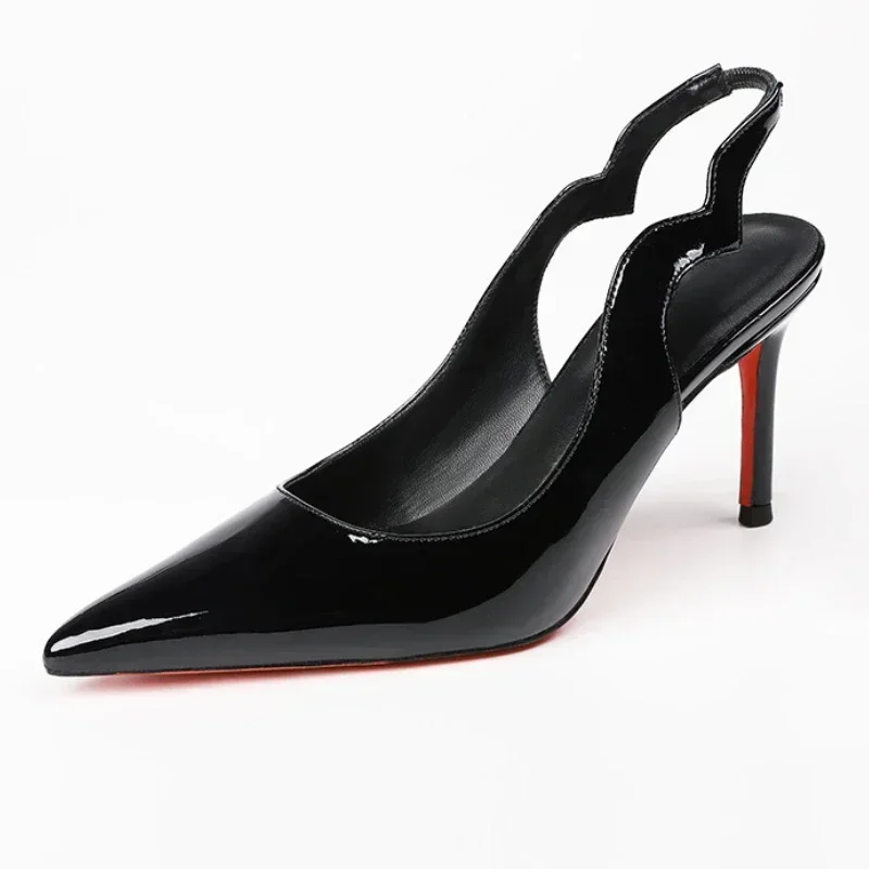 

Элегантные женские туфли на тонком высоком каблуке от бренда Sexy Brand: классические офисные туфли-лодочки из лакированной кожи с вырезами, дизайнерские сандалии