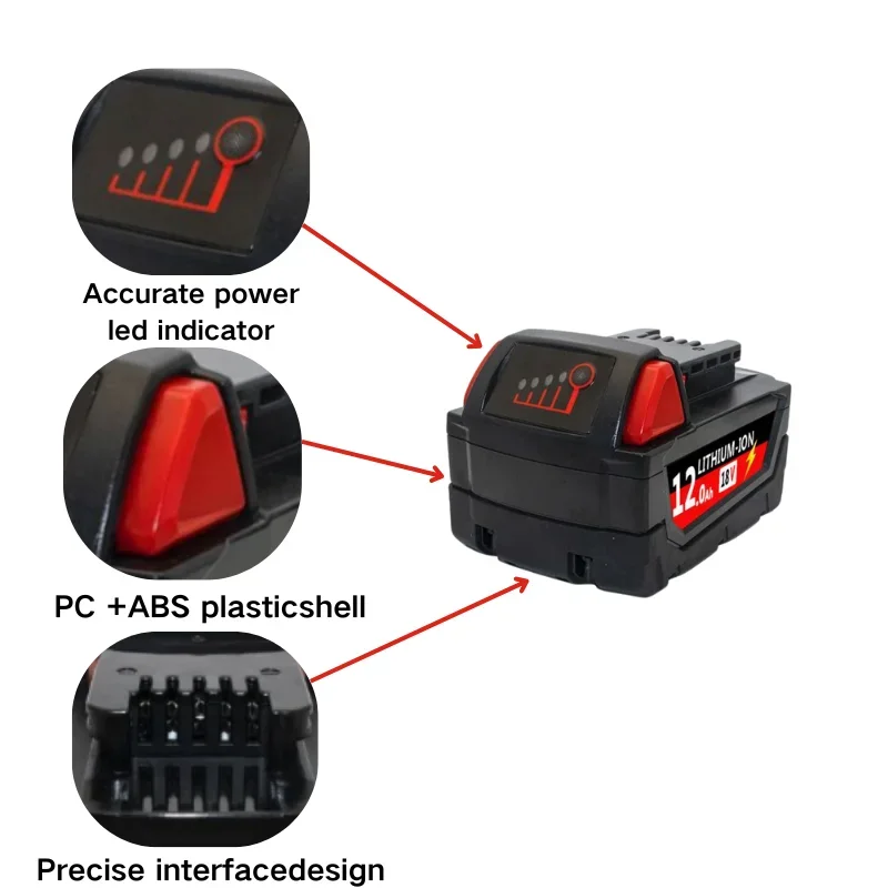 100% zbrusu nové pro Milwaukee M18 akumulátor, nabíječka, BR, XC, 18V, 12000mAh M18B5, 48-11-1860, vestavěná baterie 18650 - náhled 3