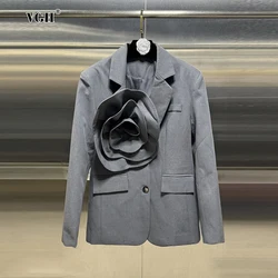 VGH Solid Spliced Appliques Slimming Blazers For Women Notched Collar Long Sleeve Minimalist Casual Blazer Female Fashion New