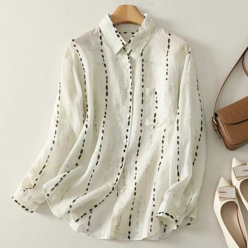 

Women's Long Sve Cotton Linen Blend irt Thin Print n Sle Sun Protection Breathable Spring Autumn Casual Wear