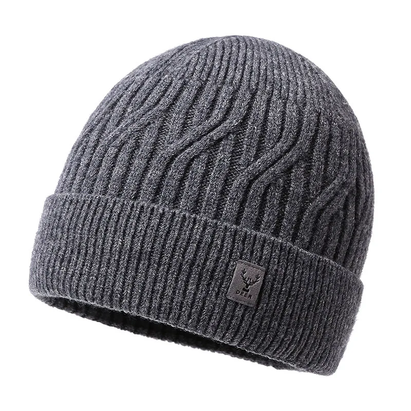 Winter Men Cycling Cold Proof Core-Spun Yarn Knitted Pullover Hat Deer Simple Stripe Plush Thicken Wool Father's Cap A48