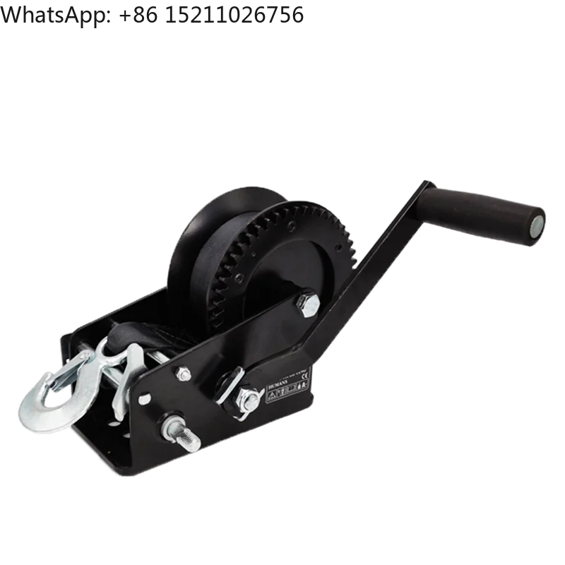 High Quality 2000lbs Black Small Manual Hand Winch Boat Trailer Hand Crank Anchor Winch for Boat with Webbing Strap