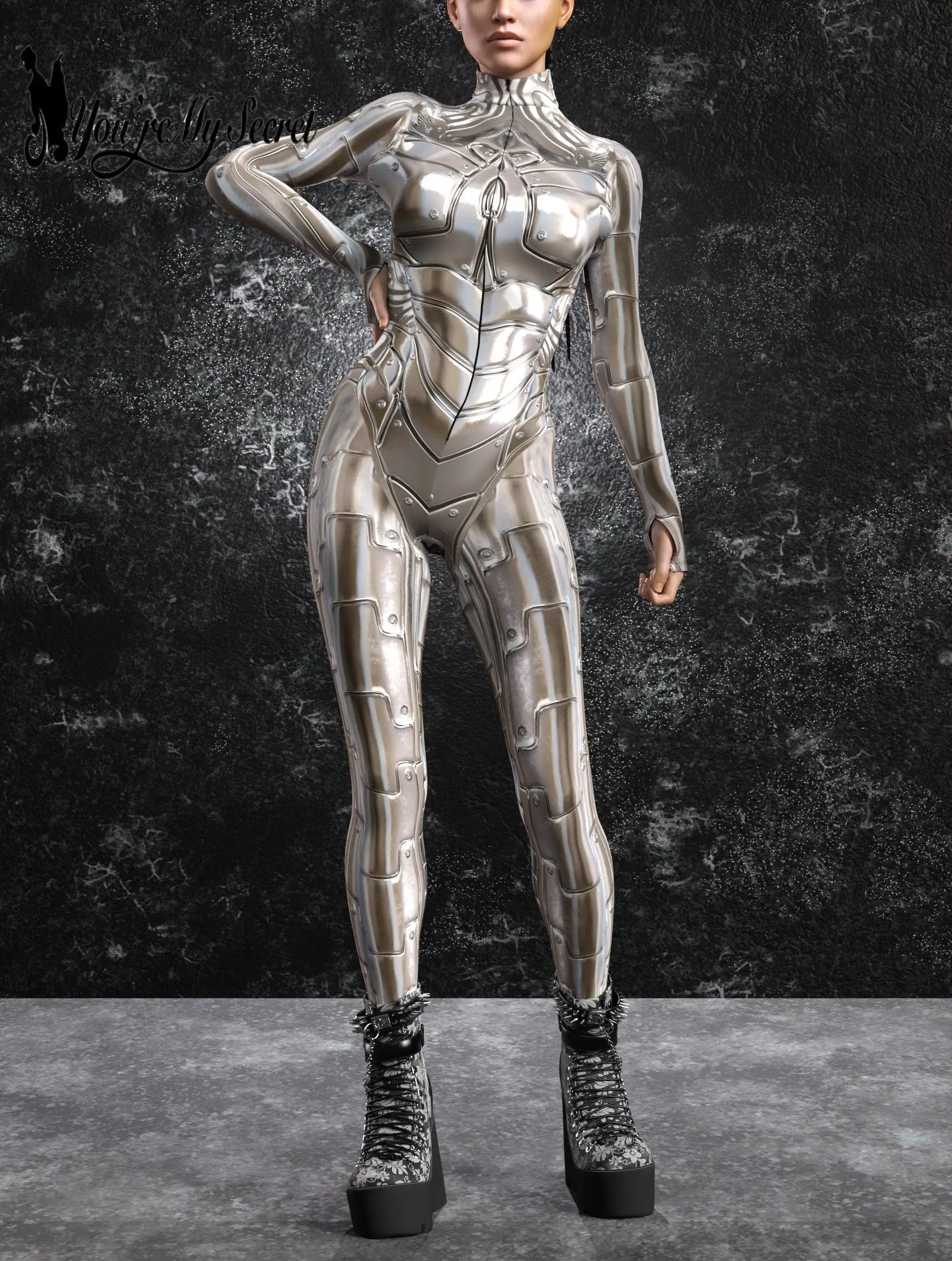 

[You're My Secret] Women Jumpsuit Cosplay Costume Punk Robot Punk 3D Print Party Warrior Zentai Bodysuit Gothic Catsuit Rompers