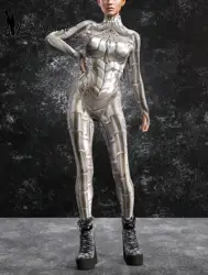 [You're My Secret] Women Jumpsuit Cosplay Costume Punk Robot Punk 3D Print Party Warrior Zentai Bodysuit Gothic Catsuit Rompers