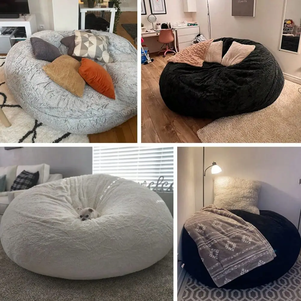 Filler Bean Bag Chair Cover Without Filler,Big Round Soft Fluffy PV Velvet Washable Bean Bag Lazy Sofa Bed Cover For Adults,Liv view 6