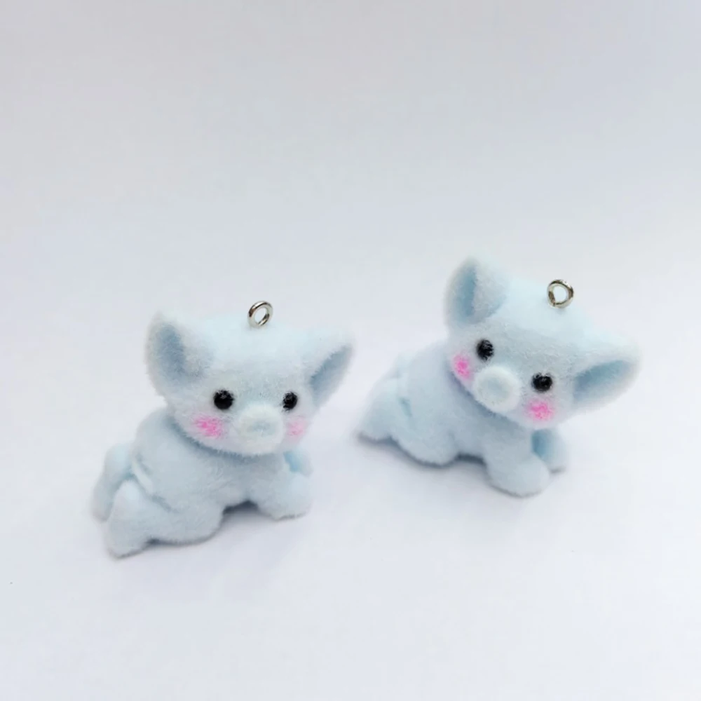 10pcs 3D Cute Crawling Elephant Charms Flocking Resin cartoon animal Pendant For Bag Keychain Earring DIY Crafts Jewelry Make