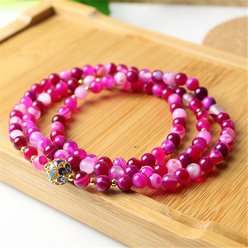 6mm Pink Onyx Gemstone Mala Bracelet 108 Bead Men's Teens Unisex Yoga Mala Party Bohemian Cuff Women  Beaded Bodhi Prayer