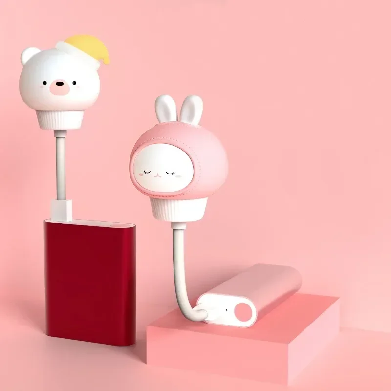 LED Eye-care Cartoon Night Light USB Cute Rabbit Cat Book lamps Mobile Power Children's Bedroom Decorative Light Christmas Gift