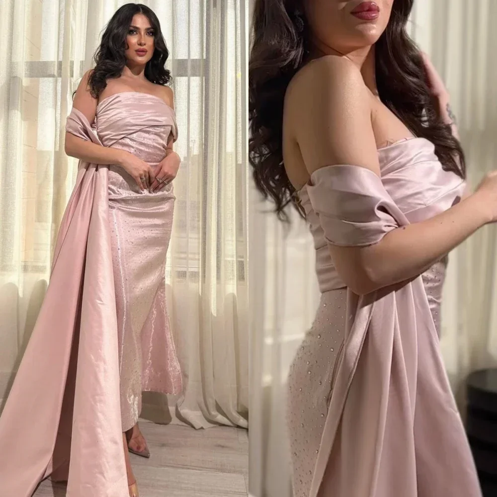 

Элегантное платье высокого качества с открытыми плечами и палантином для выпускного вечера длиной до щиколотки с рукавами и блестками Вечерние платья Выпуск