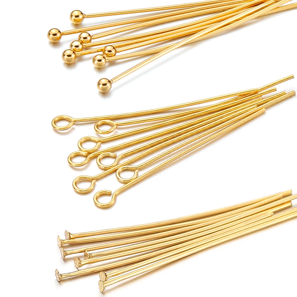 50-100pcs Stainless Steel Heads Eye Flat Head Pin Gold Plated Ball Head Pins For Jewelry Findings Making Accessories Wholesale