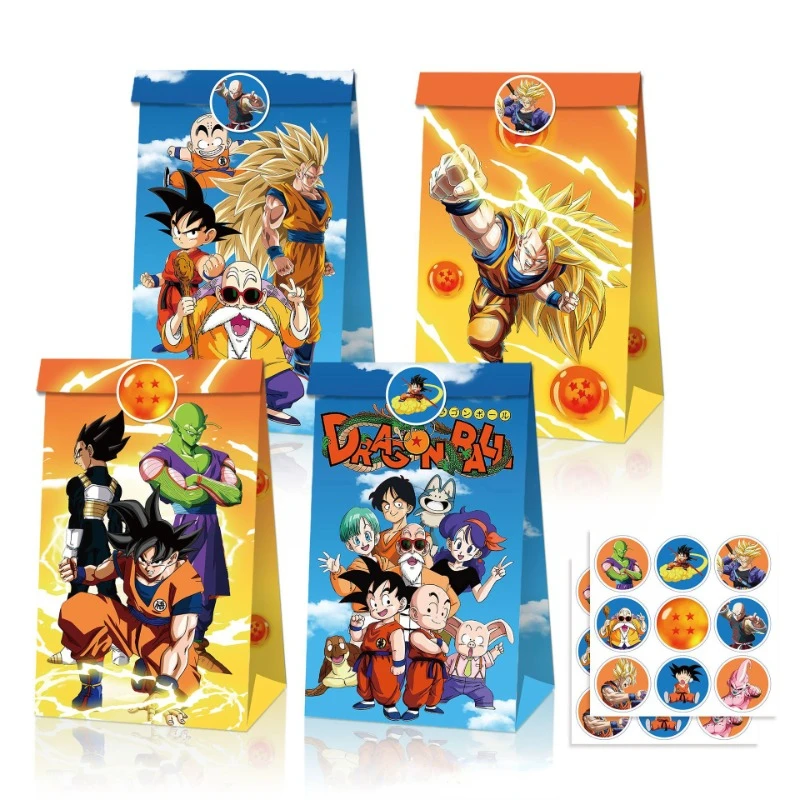 12pcs Dragon Ball Son Goku Gift Bags Anime Children Birthday Party Candy Bag Kraft Paper Packaging Boxes Treat Bag Supplies Gift