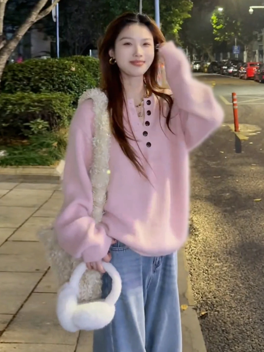 Pull tricoté rose doux pour femme, vêtement intérieur haut de gamme, couche de Base, Long, rond, automne hiver