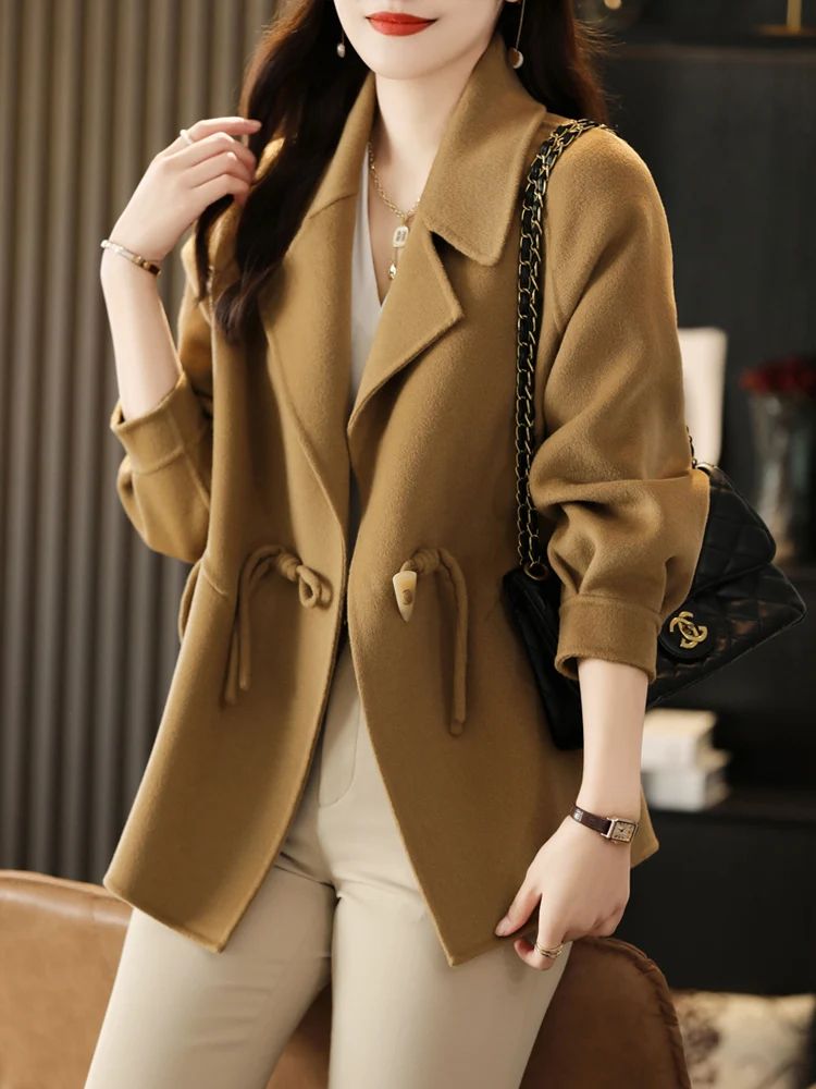 100% Pure Wool Double-sided Coat Women\'s Suit Collar Cardigan Slim Fit Fashion Jacket 2023 Autumn and Winter Warm Cashmere Coat