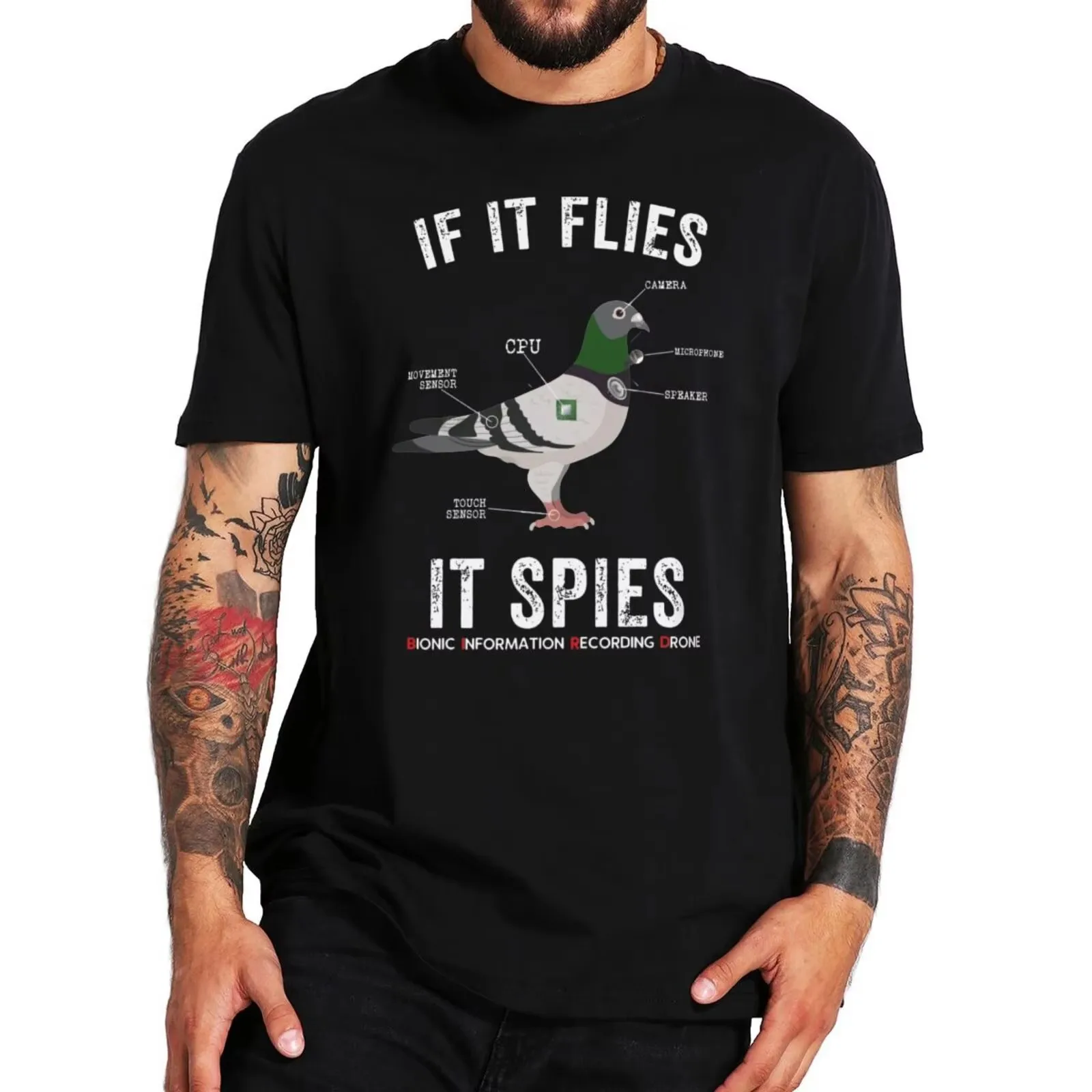 Birds Are Not Real Pigeon Drone Graphic Tee Funny Conspiracy Theory Crewneck T-Shirt
