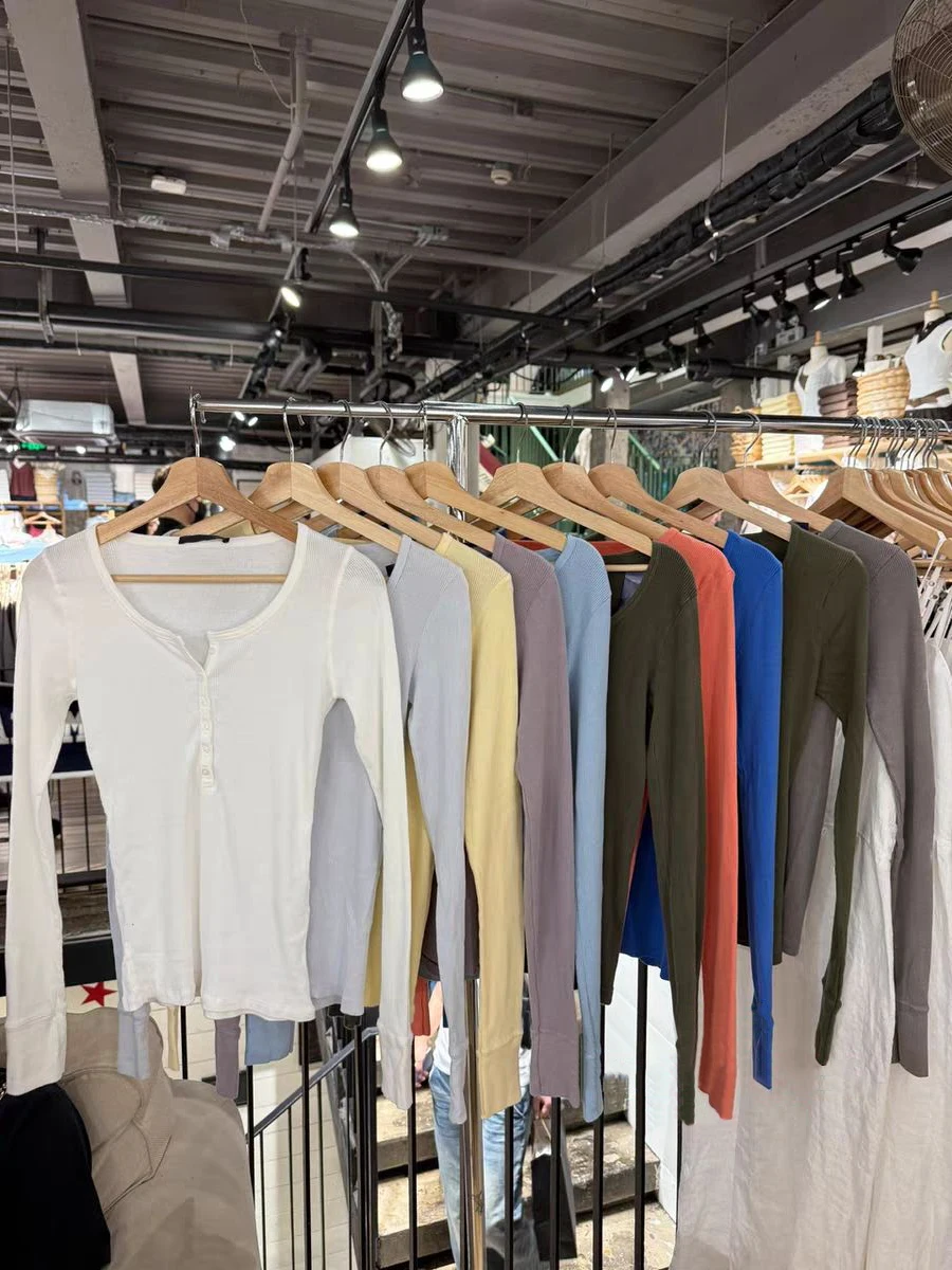 

Multiple Colors Ribbed Basic Long Sleeve T-shirt Autumn Six Buttons O-neck Slim Women Tshirts Casual Vintage Simple Cotton Tees