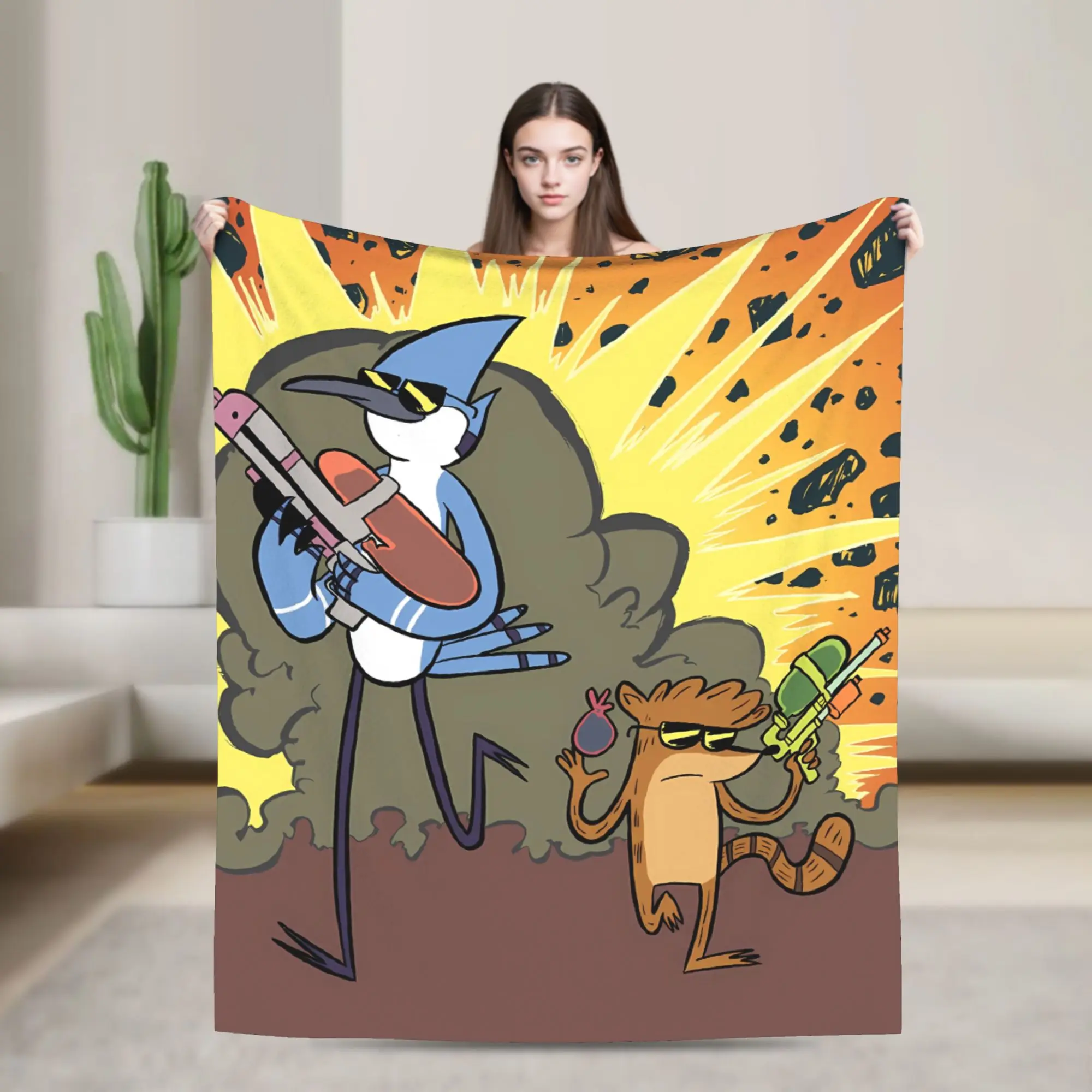 

Warm BlanketsStudents Decorative Mordecai and Rigby Throw Blanket R-Regulars Anime Show Flannel Bedspread Fashion Sofa Bed Cover