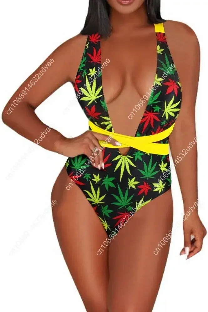

Caribbean Jamaica Flag Other Countries Series Women's One Piece Rasta Body Shaping Monokini Swimsuit Swimwear Bathing Suit