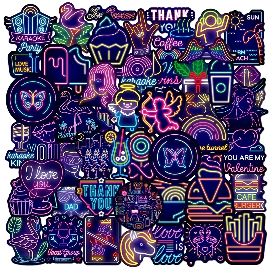 

50 PCS Neon Decals Stickers for Macbook Skin Waterproof Vinyl Cool Neon Stickers for Water Bottle Laptop Skateboard Computer