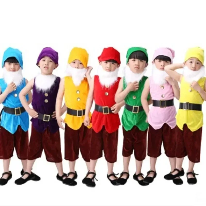 

Halloween Christmas Seven Dwarf Snow Costume Fairy Elf Holiday Santa Kids Carnival Stage Xmas Group Match Outfit For Children